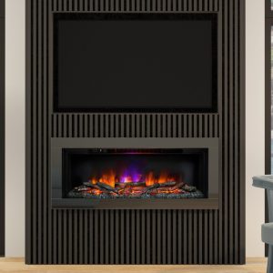 Avella Grande Black Nickel Electric Fire Inset with wood panelling