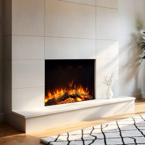 DLX 600 Fascia-less with raised hearth and full chimney breast, simple and elegant tiles