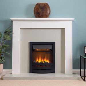 Painted minimalist Penny fireplace mantel with grey marble