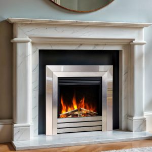 Ultra FX Acero Chrome & Satin Silver 22" Electric Fire in traditional marble fireplace